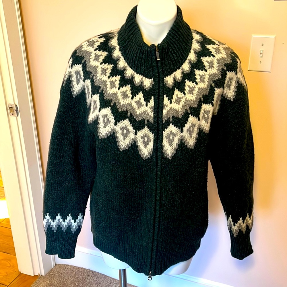Llbean lambs wool fairisle zip